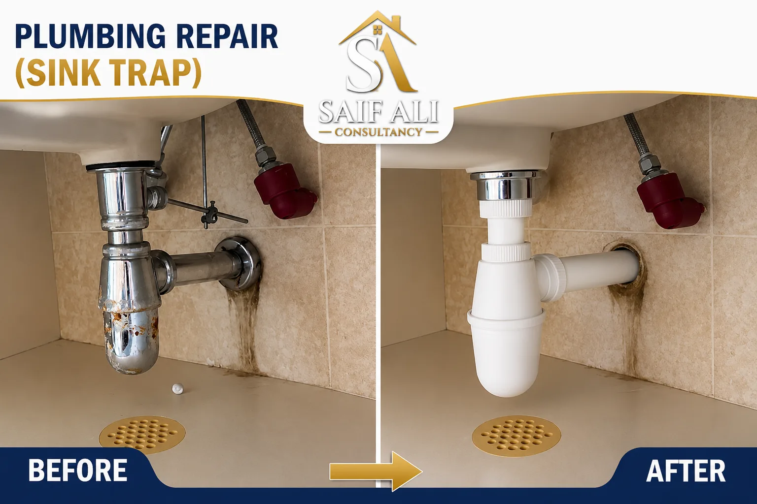 Plumbing Repair — Sink Trap Before & After